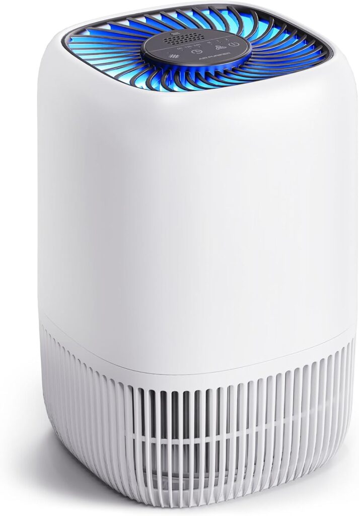 Air Purifiers for Home with High Efficiency Filter Up to 1076 Ft² for Pet Hair, Odors, Pollen, Smoke, Compact Air Cleaner with 3 Speeds, Timer, Aroma Quiet 360°Intake Filter, White
