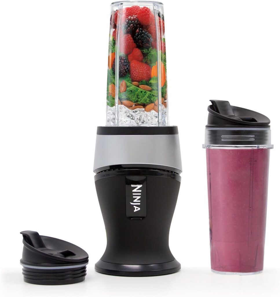Ninja Fit Compact Personal Blender | Portable Blender for Smoothies, Shakes, and Frozen Blending | Includes (2) 16-oz. To-Go Cups and Spout Lids | 700 Watt | Black | QB3001SS