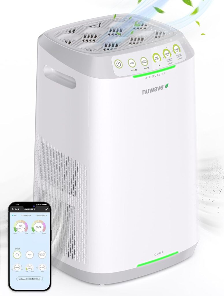 Nuwave Air Purifiers for Home Large Room, Washable and Reusable Bio Guard Filter, Air Purifier for Smoke, Dust, Pollen, Removes up to 100% Particles 3x Smaller Than HEPA, Sleep Mode